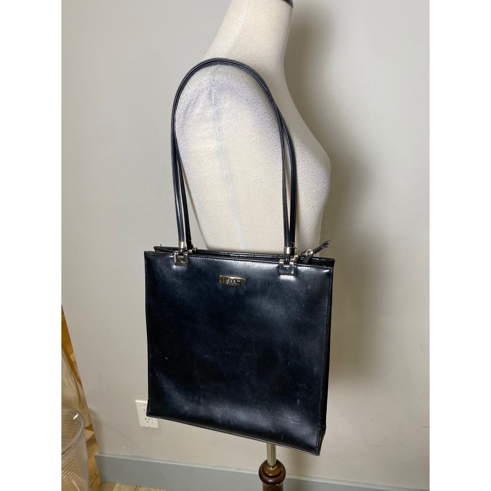 Vintage Esprit 90s Black Shoulder Bag Tote Silver Hardware Minimalist Y2K